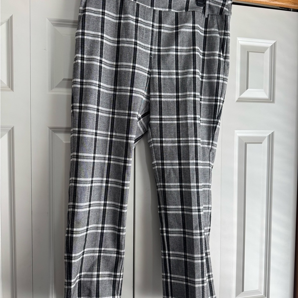 Tribal Gray Dress Pants with Silver Plaid Design